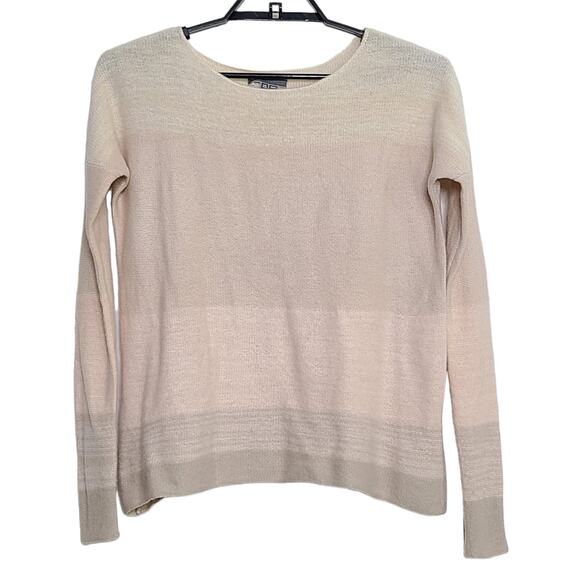 Vince Cashmere Sweater XS Round Neck Peach Pink Stripe - Picture 1 of 6